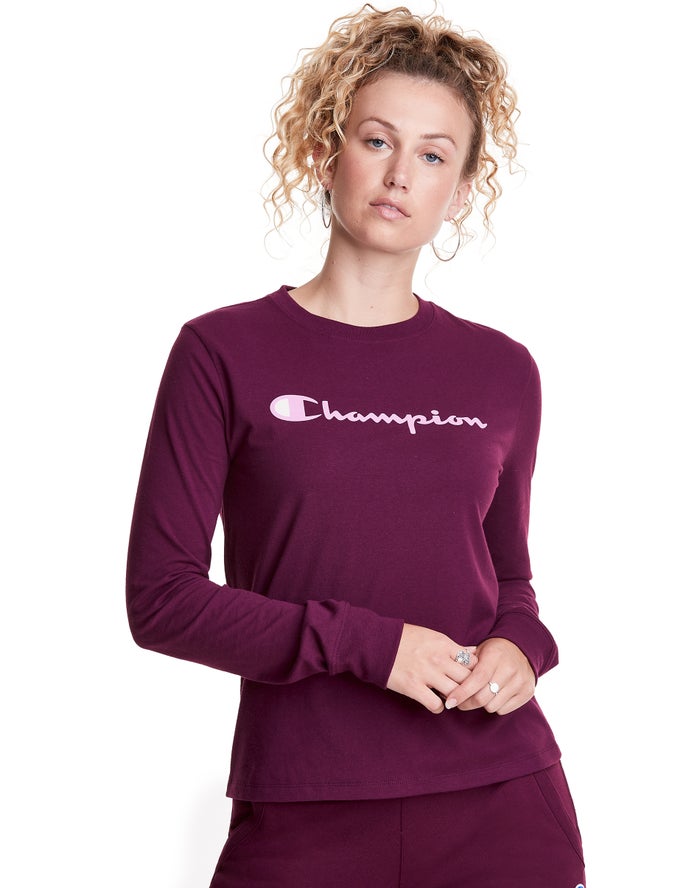 Camiseta Champion Mujer - Classic Long-Sleeve Script Logo ( Moradas Oscuro ) 5238147-FG